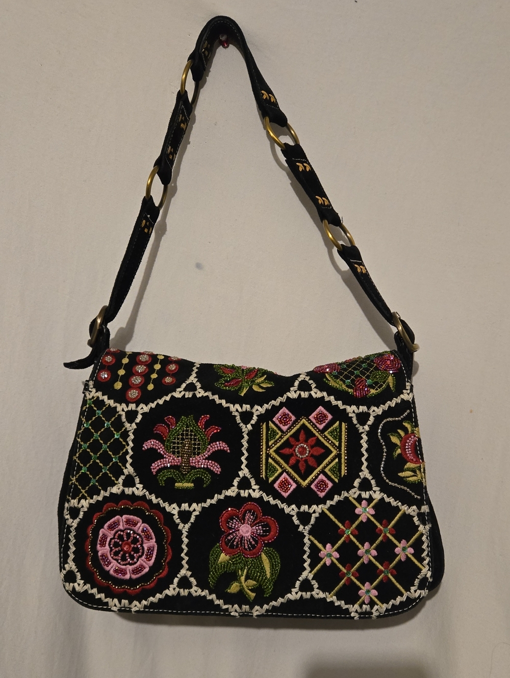 vintage Isabella Fiore Bohemian Hobo embroidered, Beaded shoulder bag